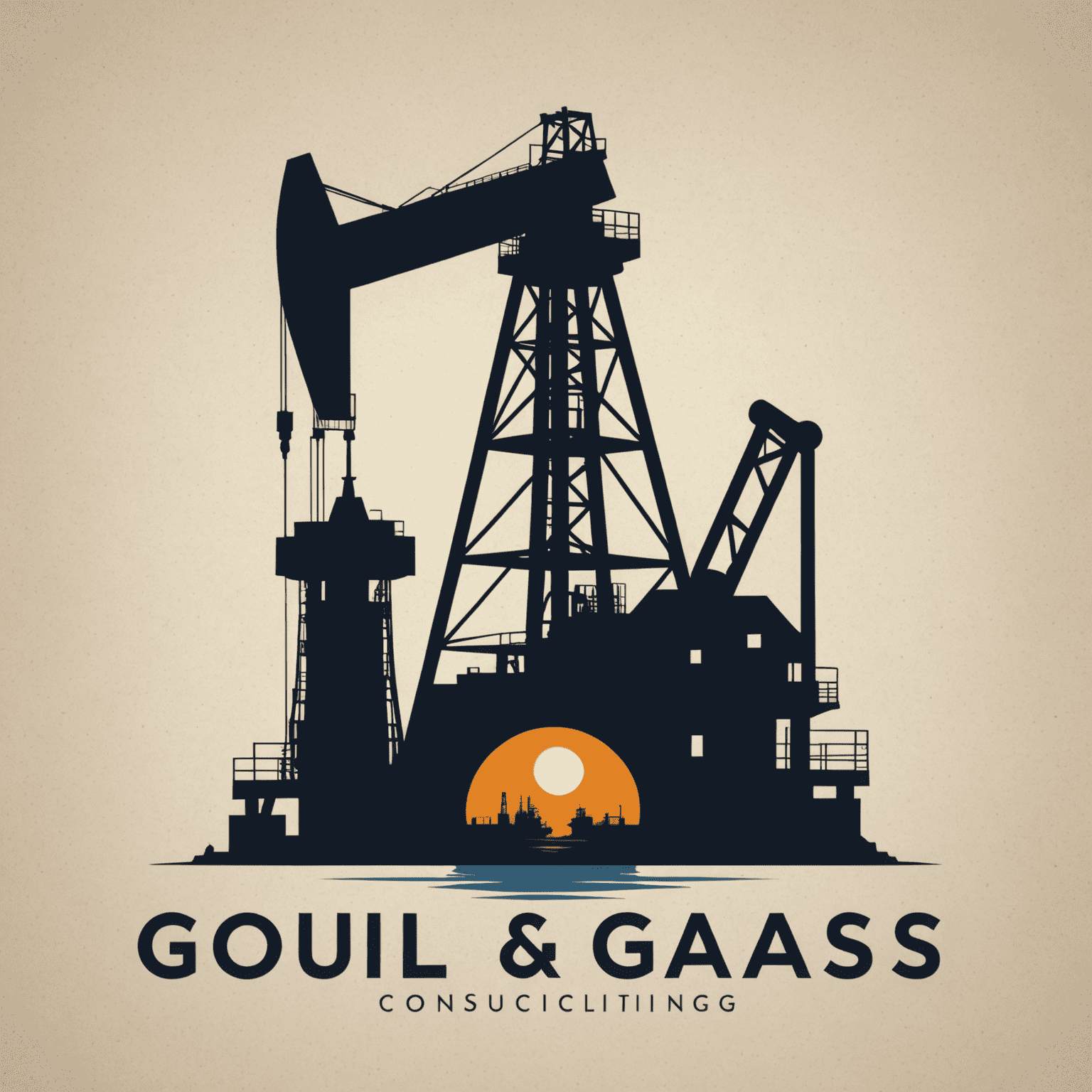 Oil and Gas Consulting firm logo featuring an oil rig silhouette and a modern typeface