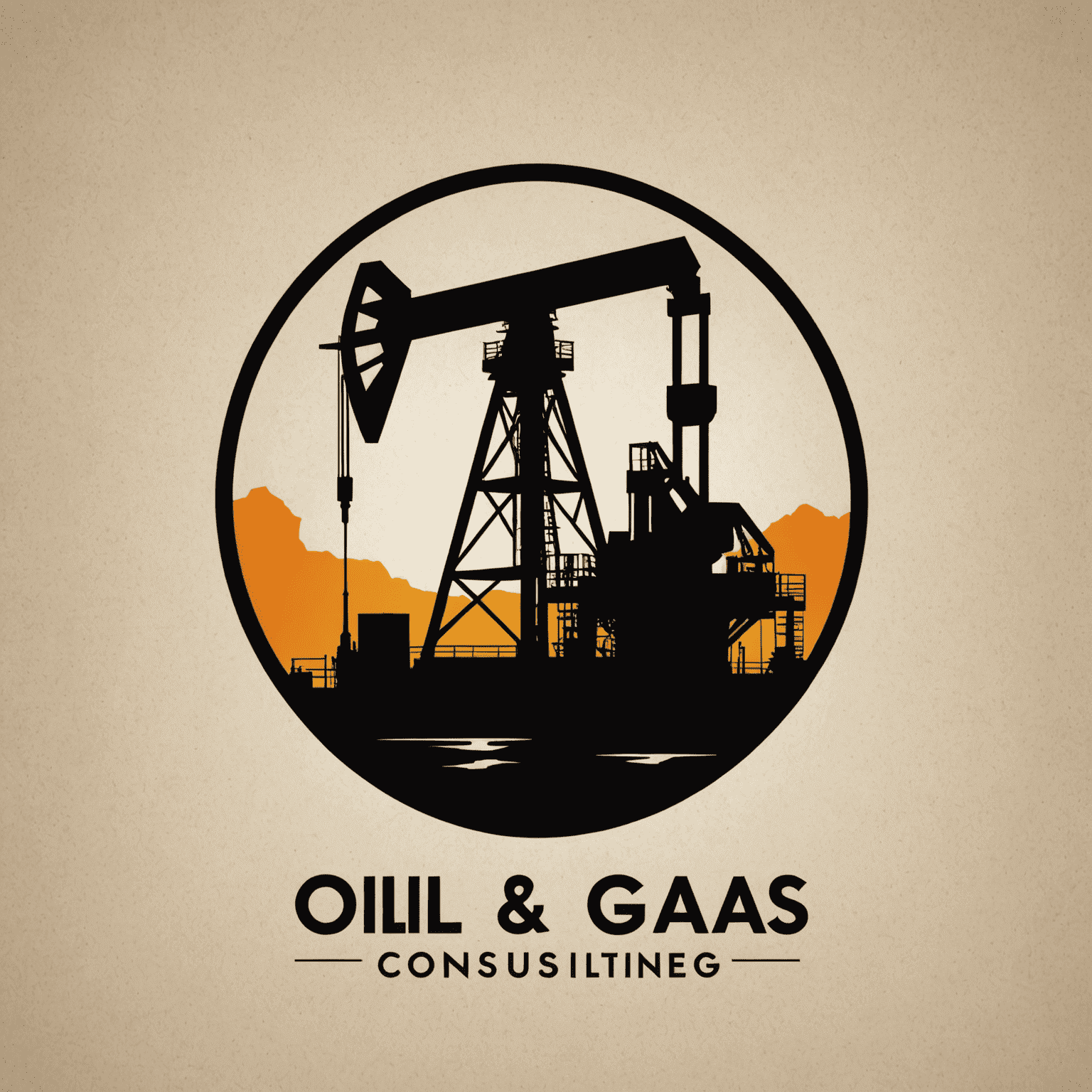 Oil and Gas Consulting firm logo featuring an oil rig silhouette and a modern typeface