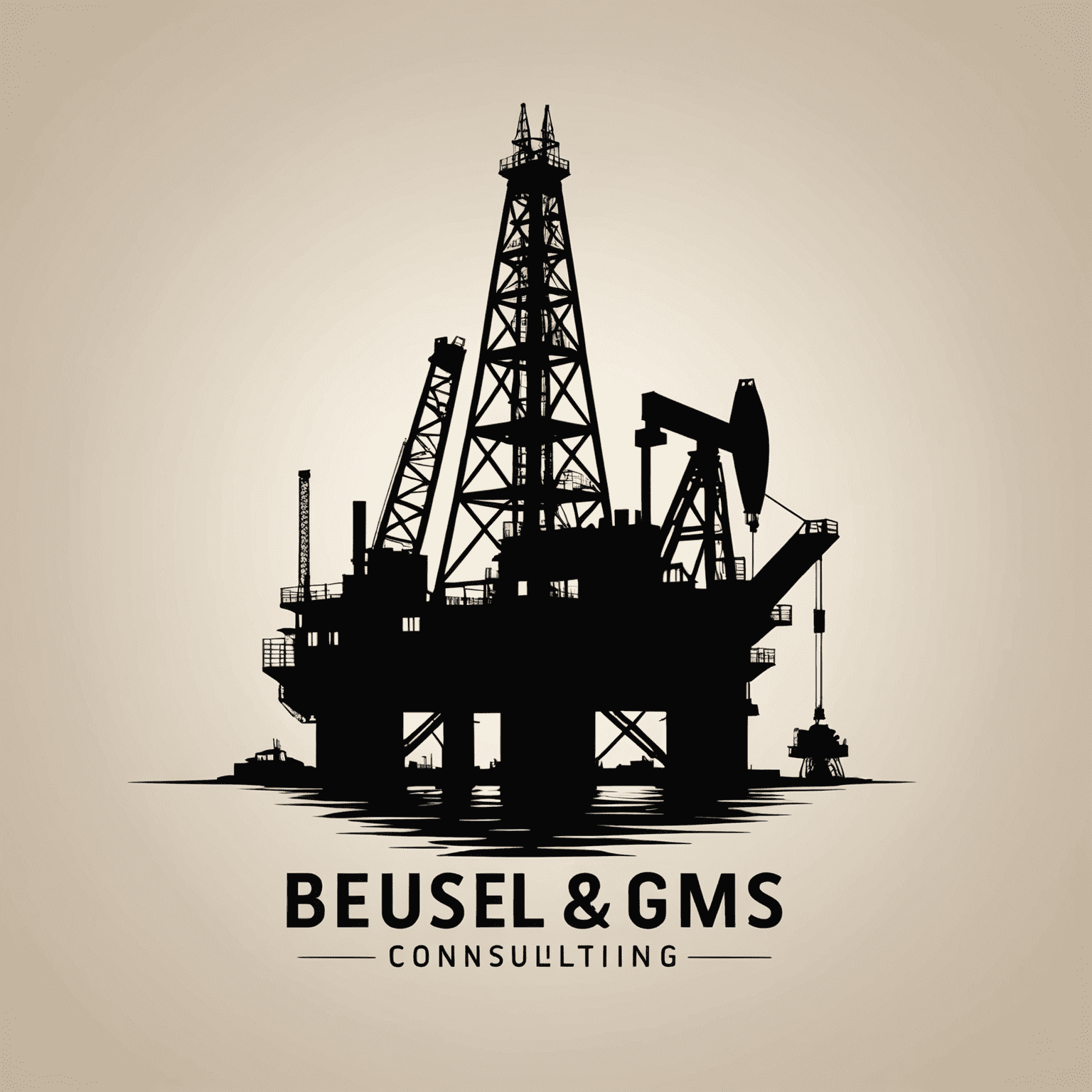 Oil and Gas Consulting firm logo featuring an oil rig silhouette and a modern typeface