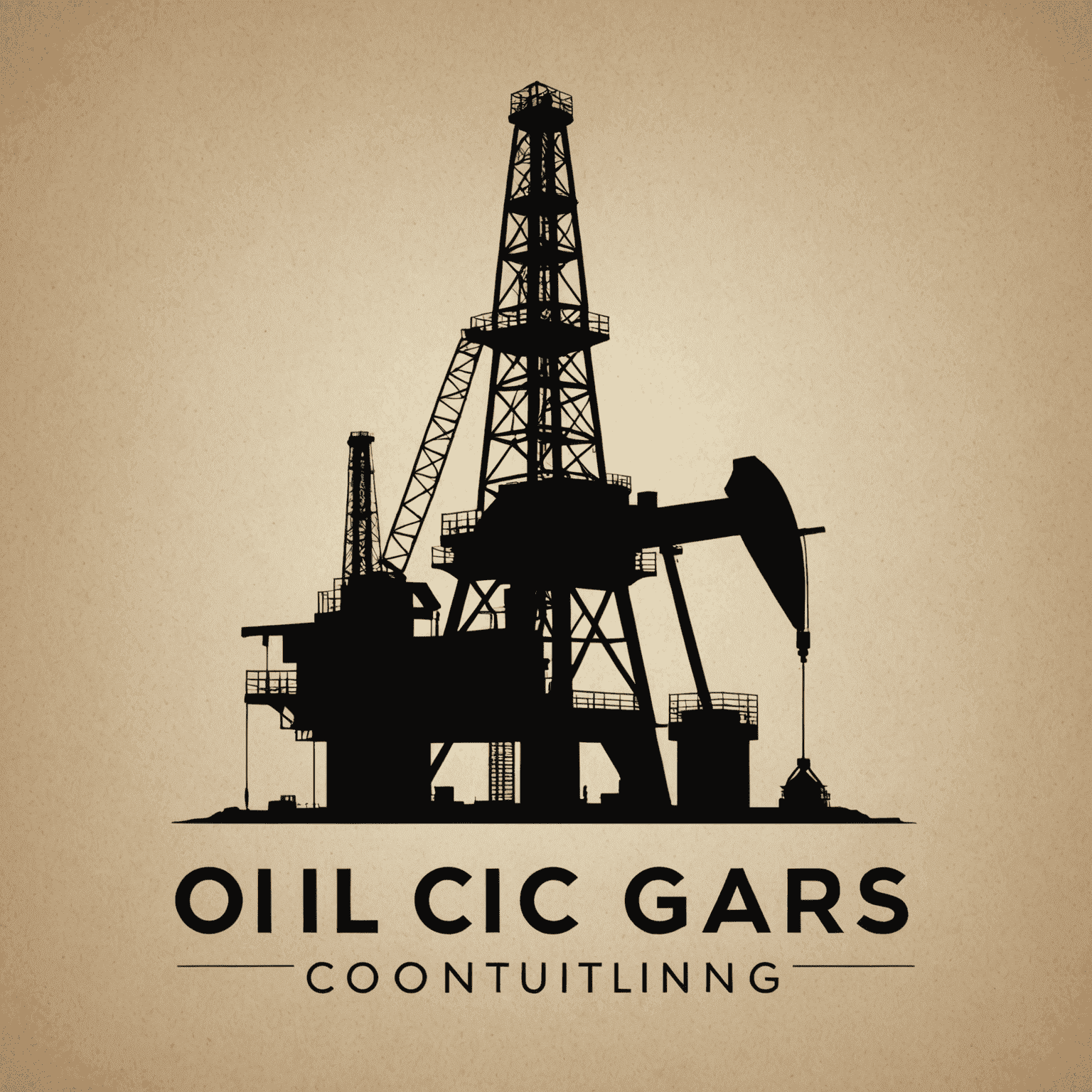 Oil and Gas Consulting firm logo featuring an oil rig silhouette and a modern typeface