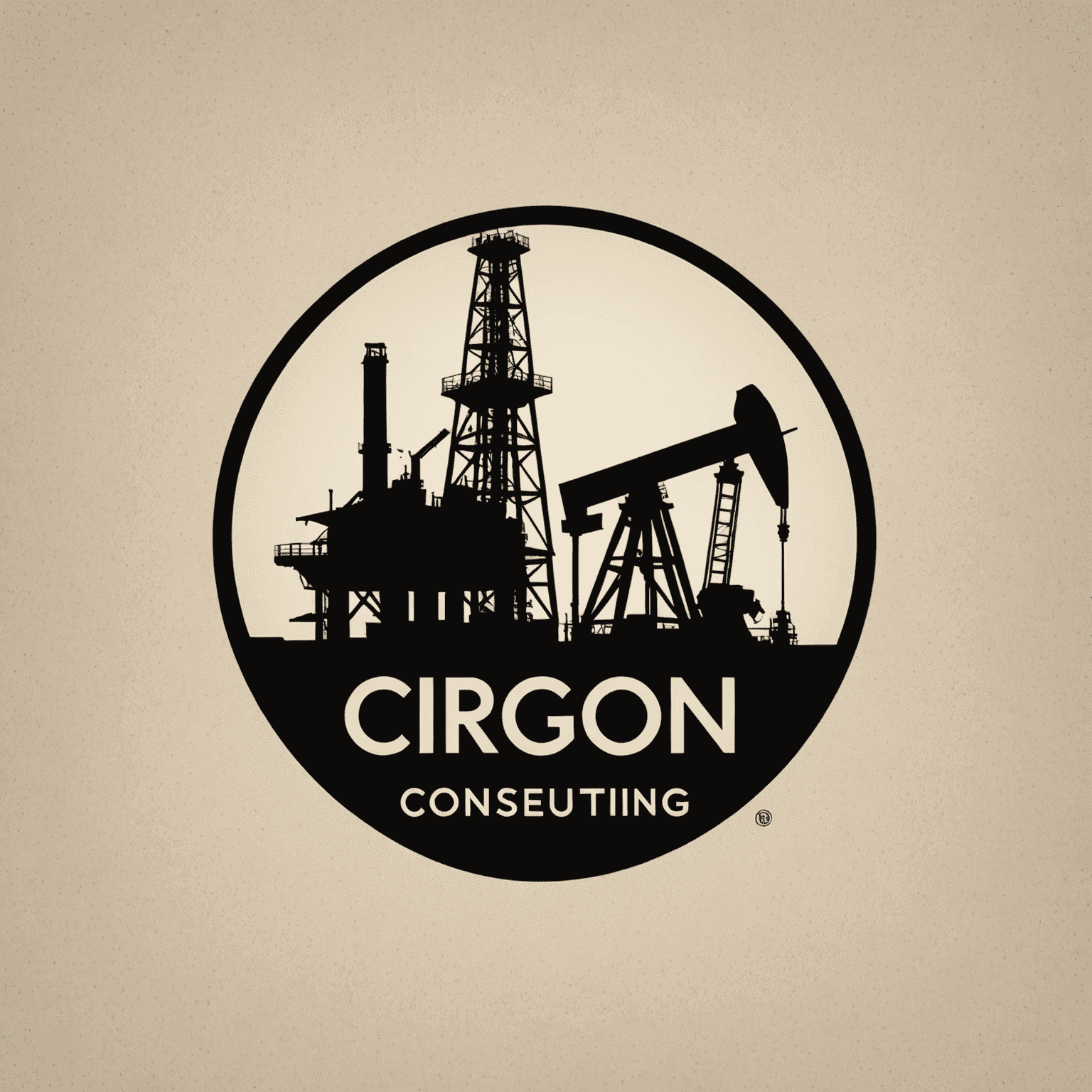 Oil and Gas Consulting firm logo featuring an oil rig silhouette and a modern typeface