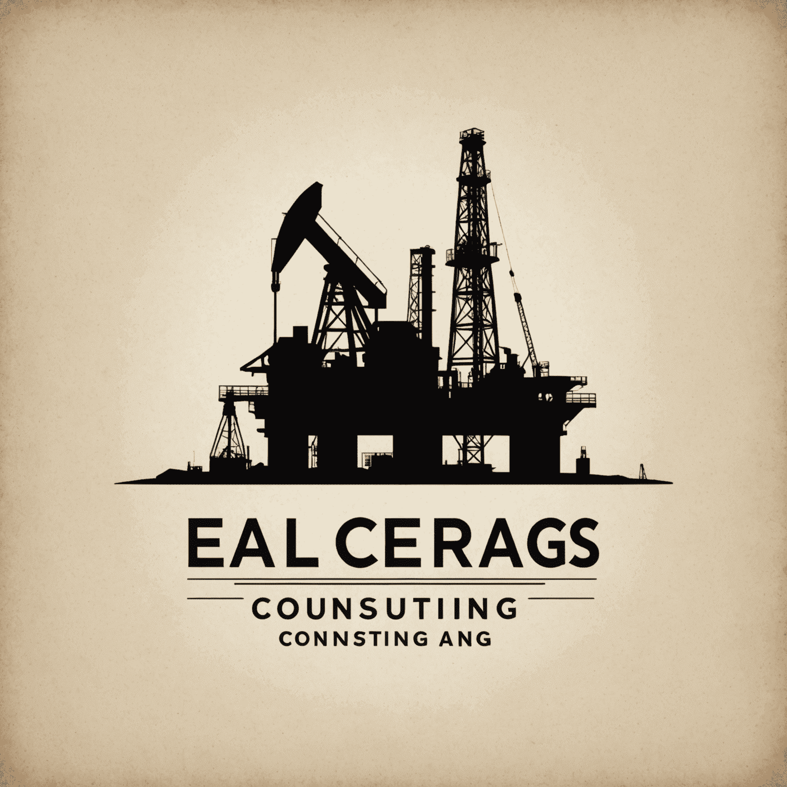 Oil and Gas Consulting firm logo featuring an oil rig silhouette and a modern typeface