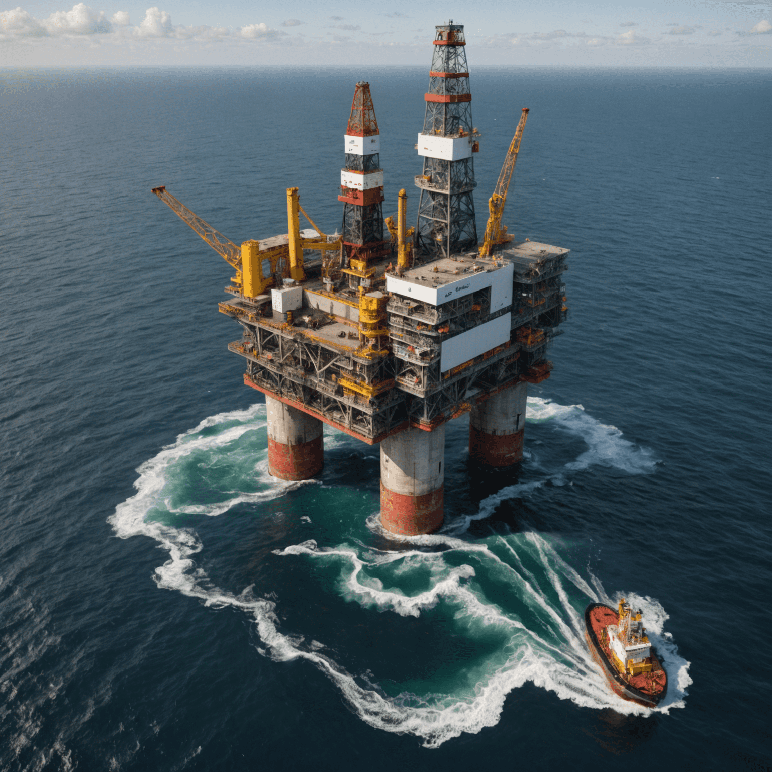 Offshore drilling platform in the North Sea with advanced drilling equipment visible, highlighting the scale and complexity of the project